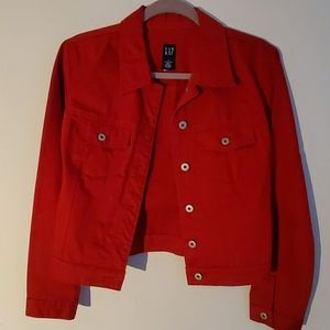 Red denim jacket